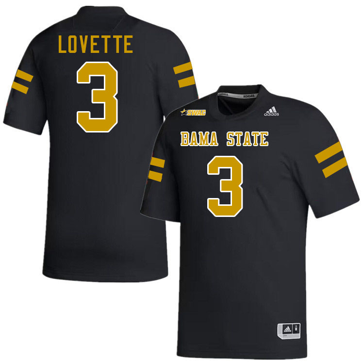 Alabama State Hornets #3 Twillie Lovette College Football Jerseys Stitched-Black
